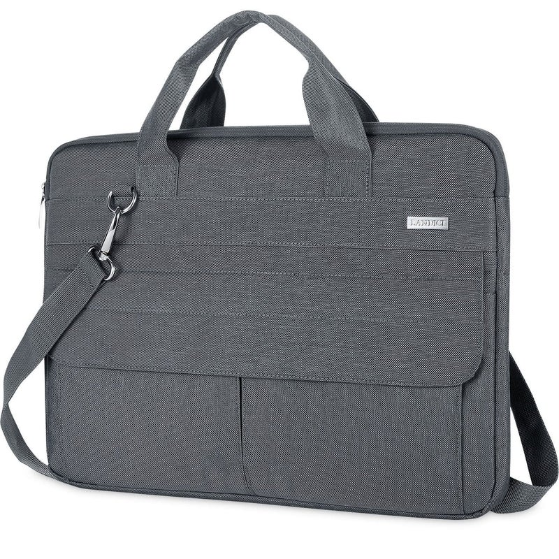 LANDICI Laptop Bag Case 17 17.3 inch, Waterproof Computer Sleeve Cover Compatible with MacBook 17, 17-18 inch HP Acer Dell Lenovo ASUS Laptop, Slim Briefcase with Shoulder Strap, Grey - Image 1
